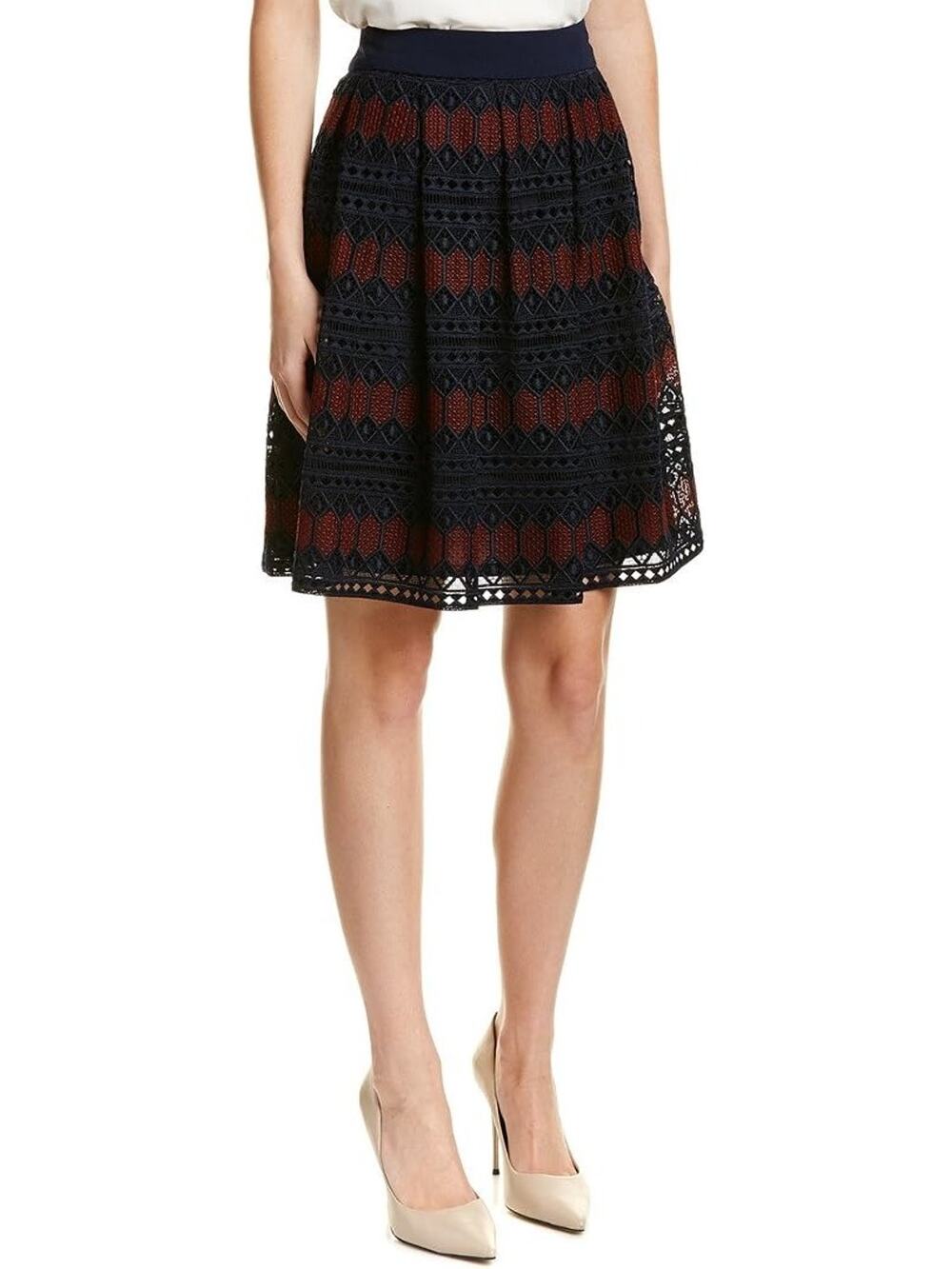 NWT Trina Turk Leland Diamond Lane Lace A-Line Pleated Skirt Size 6